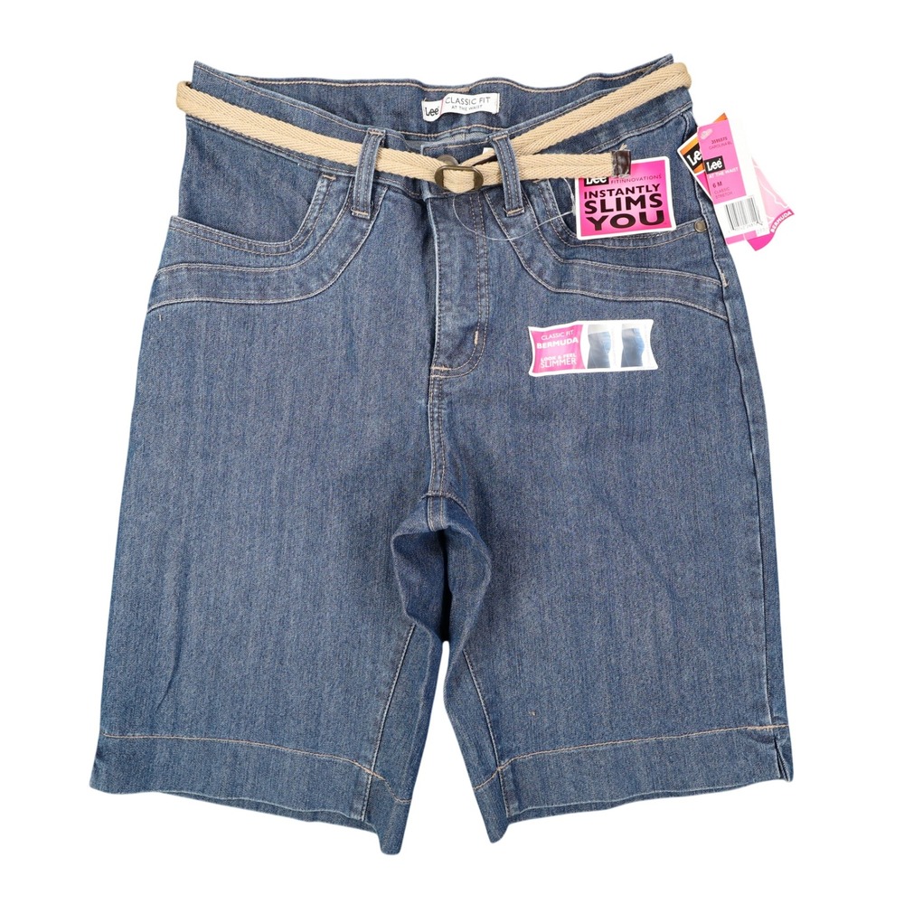 Lee Bermuda Shorts Women 6 M Classic Fit Carolina Blue Denim Stretch Belted NWT